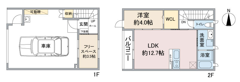 愛知県岩倉市の新築賃貸ビルドインガレージ(1台)・インナーガレージハウス「HC-G Iwakura」間取りC棟