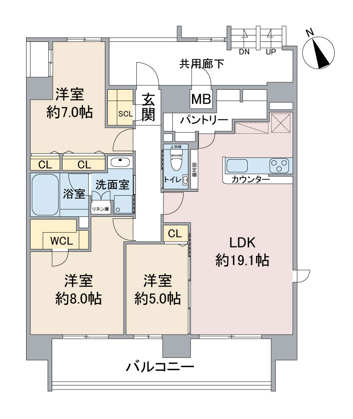 名古屋市瑞穂区豊岡通の新築賃貸マンション「Casa Via(カーサビア)」B1タイプ間取り