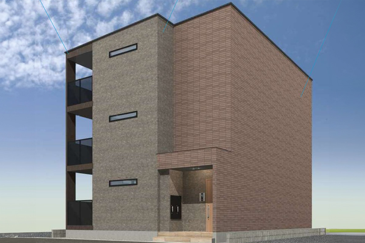 名古屋市中村区の新築賃貸木造3階建てアパート「(仮称)リブレワン五反城町」外観デザイン