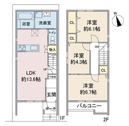 名古屋市西区名西の新築戸建賃貸住宅「(仮称)クーボ名西一丁目」E棟間取り
