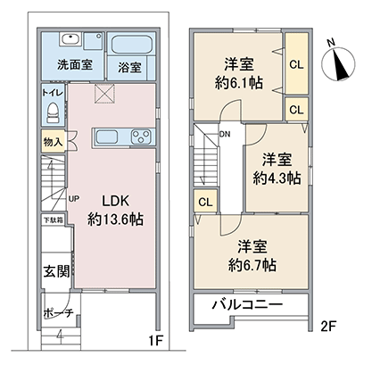 名古屋市西区名西の新築戸建賃貸住宅「(仮称)クーボ名西一丁目」W棟間取り