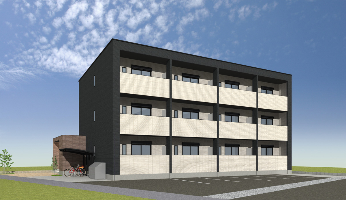 愛知県豊田市の木造3階建てアパート外観