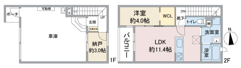 名古屋市天白区梅が丘の新築賃貸ビルドインガレージ(1台)・インナーガレージハウス「(仮称)G+COLOR梅が丘5丁目」間取りE2~4