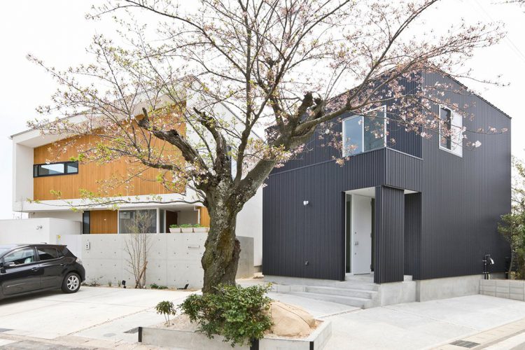 名古屋市守山区の注文住宅の以前施工させて頂いたお家とバランスよく配置、桜を中心にデザイン住宅が完成